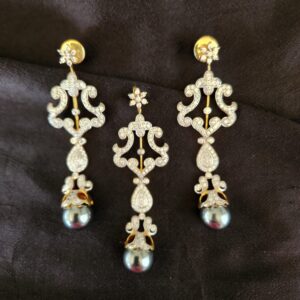 Pendant Earring Set With Diamonds & Pearls