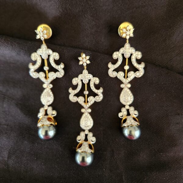 Pendant Earring Set With Diamonds & Pearls