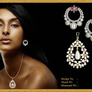 Pendant Earrings Set With Diamonds & Pearls