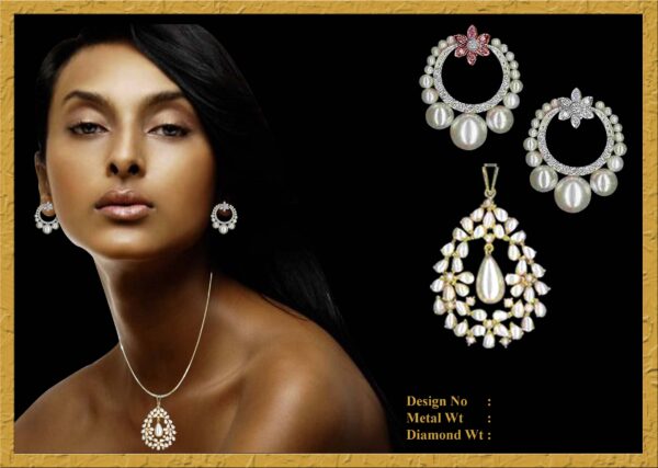 Pendant Earrings Set With Diamonds & Pearls