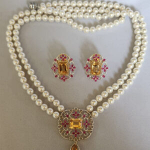 Pendant Earrings Set With Diamonds & Pearls