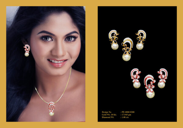 Pendant Earrings With Diamonds & Pearls